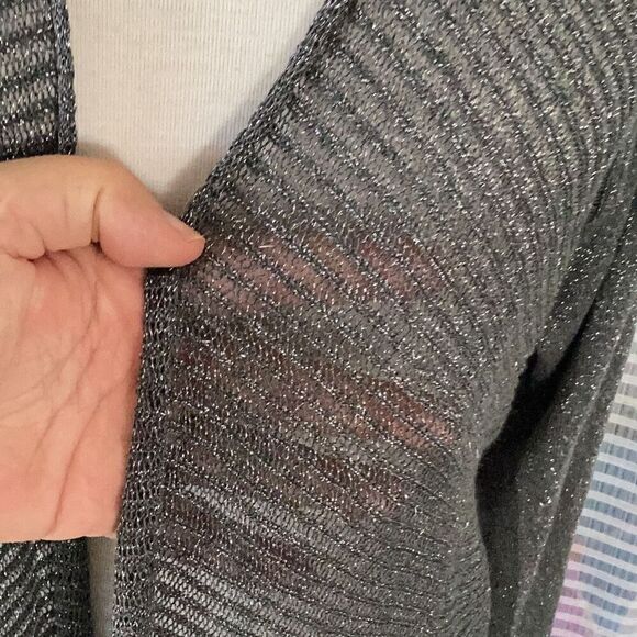 NWT Catherines Silver Lurex Gray Open Front Cardigan Sweater Women’s 0X 14W/16W - Picture 6 of 10